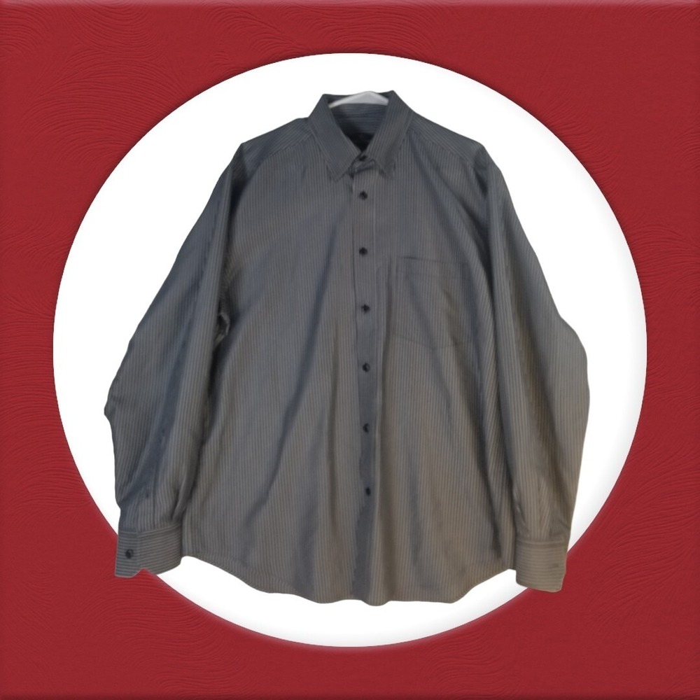 Bugatchi Uomo Men's  L, Long Sleeve Button Down Gray, White, pit to pit 24 in